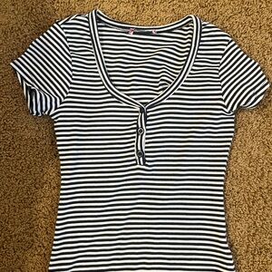 Striped Black and White V-Neck Top Edikted